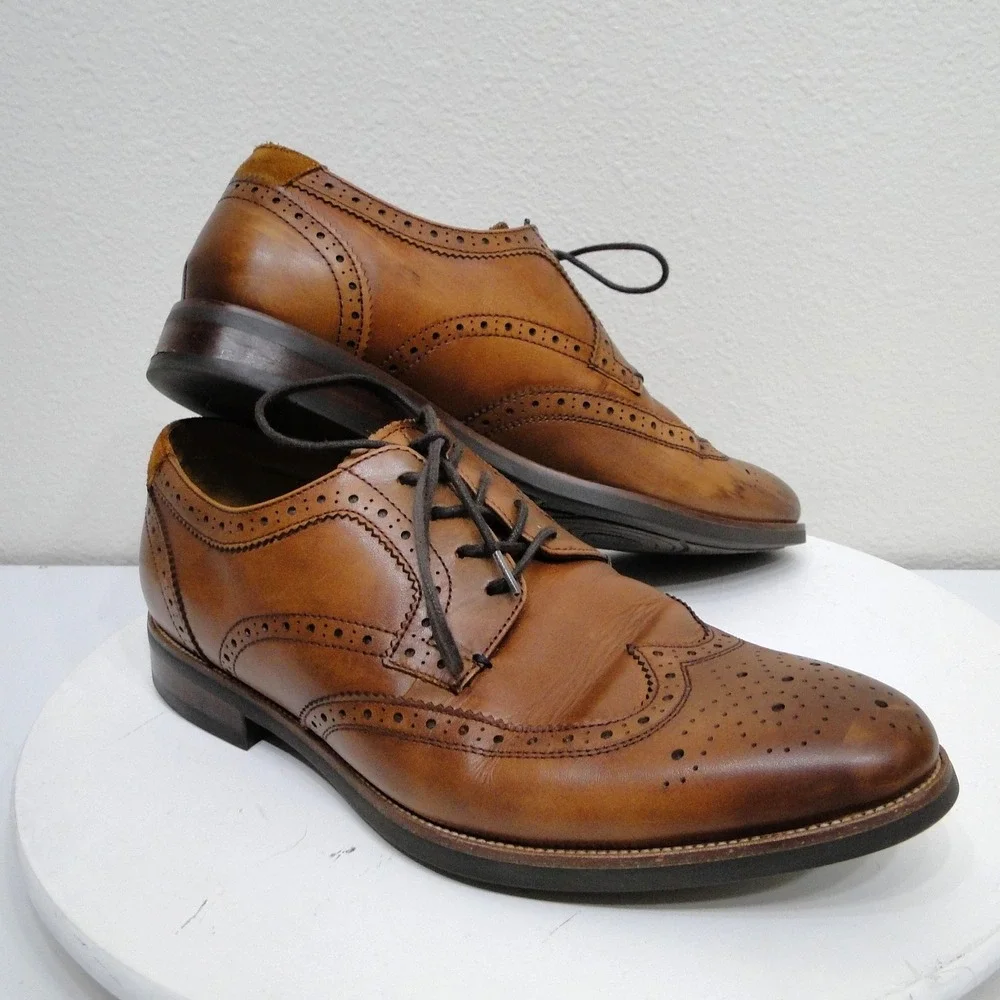 Florsheim Comfortech Upscale Wingtip Oxford‎ Cognac Brown Leather Mens 9.5 11956